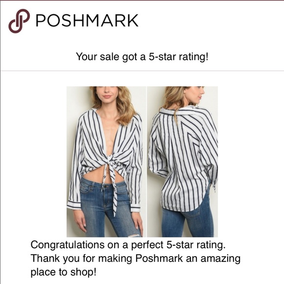 TIE FRONT HIGH LOW NAVY & WHITE STRIPED TOP - Picture 4 of 4